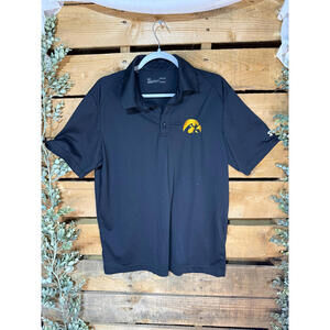 Under Armour Men's Black Polo Shirt with Iowa Hawkeyes Logo